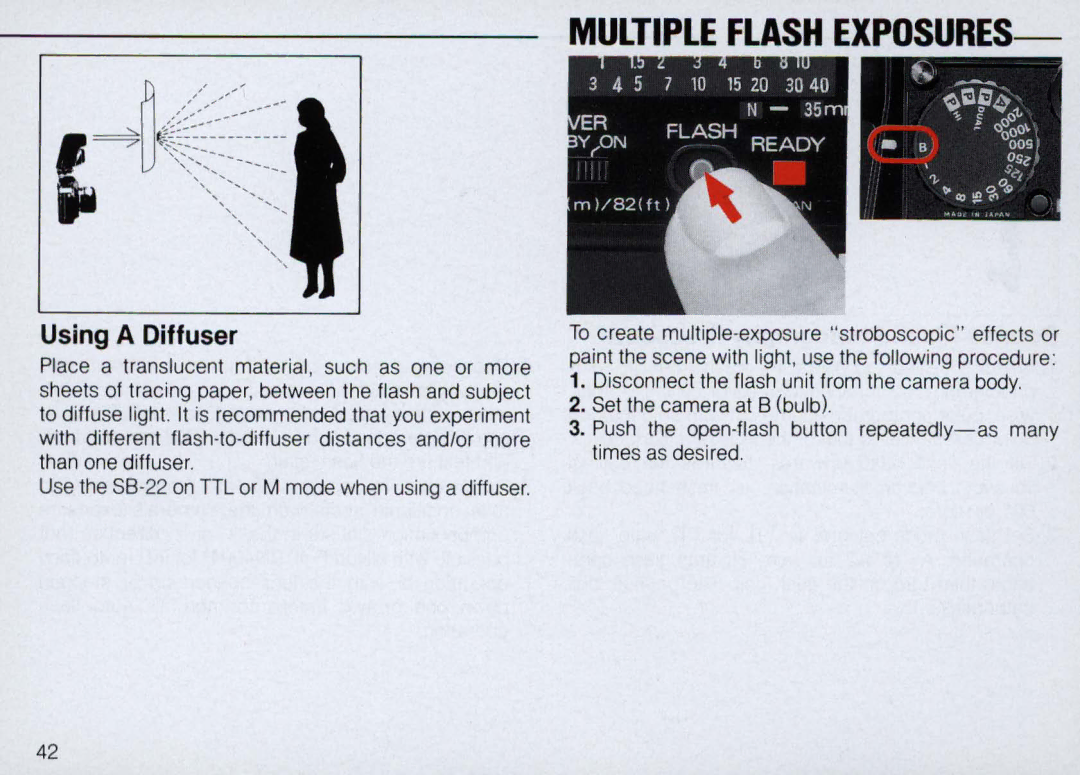 Nikon SB-22 instruction manual Multiple Flash Exposures, Using a Diffuser 