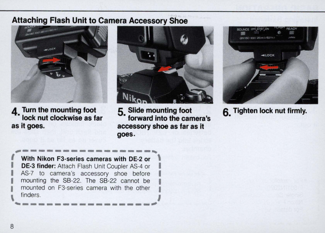 Nikon SB-22 instruction manual With Nikon F3·series cameras with DE·2 or 