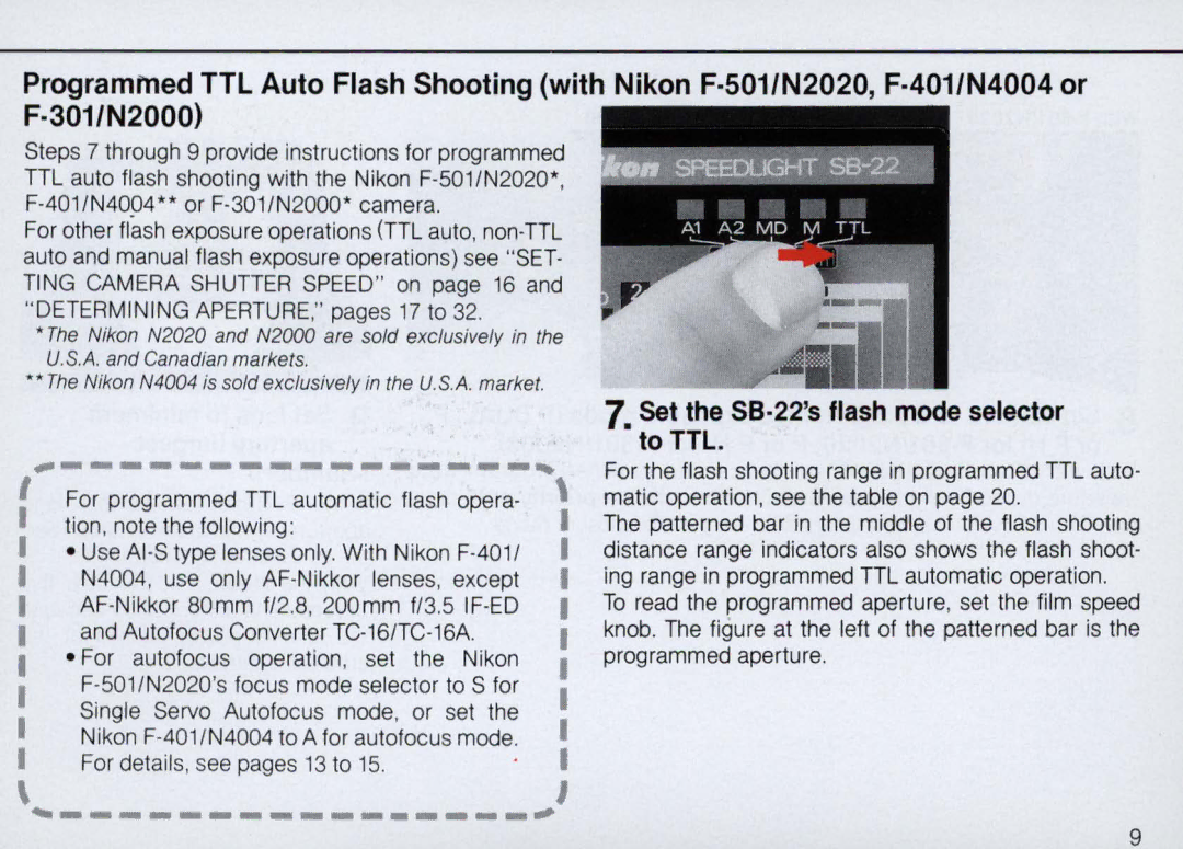 Nikon SB-22 instruction manual ~----------------~9 