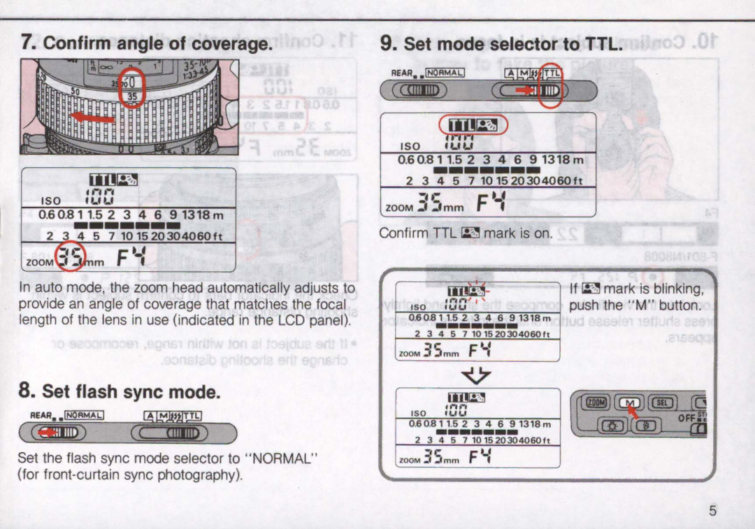 Nikon SB-24 instruction manual Confirm TTL ~ mark is on If ~ mark is blinking, Push the M button 