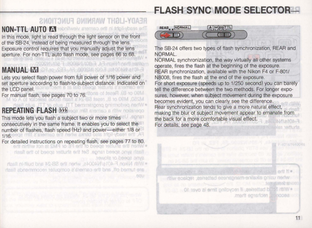 Nikon SB-24 instruction manual NON-TTL Auto f!1, S8-24 offers two types of flash synchronization, Rear 