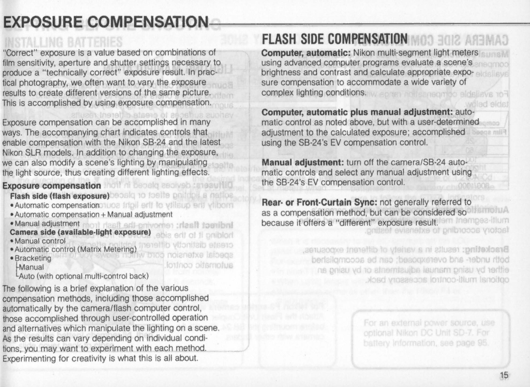 Nikon SB-24 instruction manual Exposure Compensation, Exposure compensation 