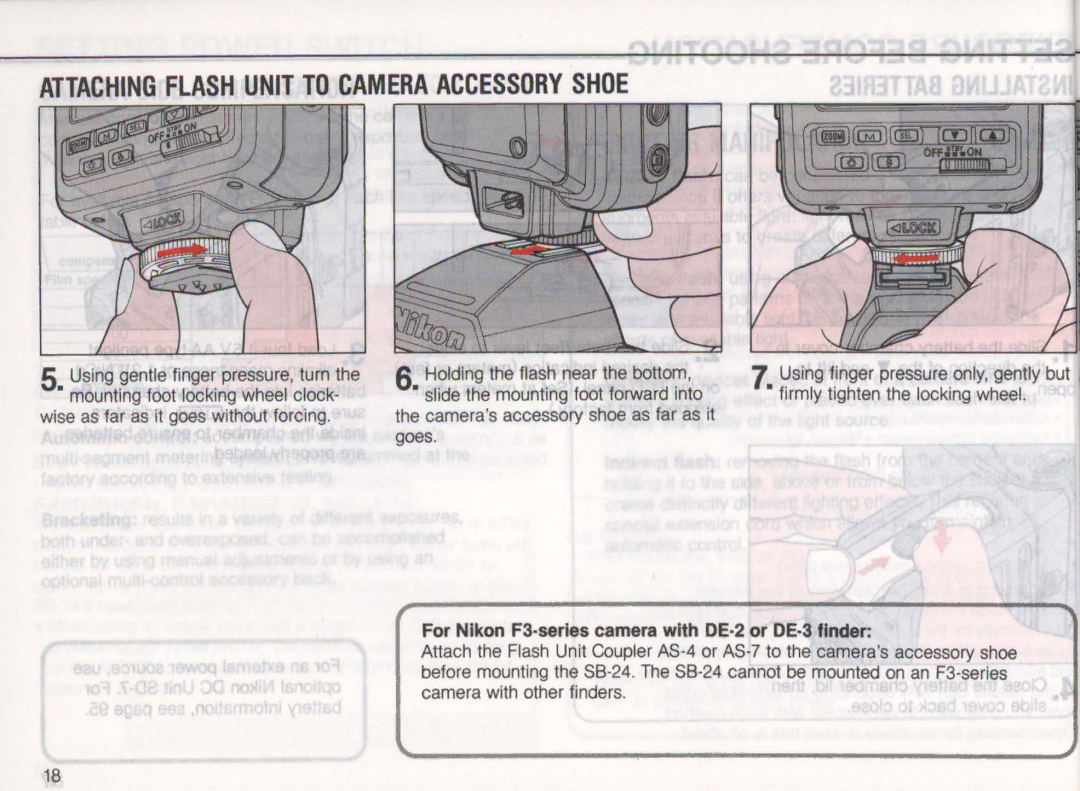 Nikon SB-24 Attaching Flash Unit to Camera Accessory Shoe, For Nikon F3·series camera with DE·2 or DE·3 finder 