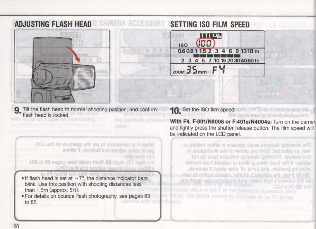 Nikon SB-24 Adjusting Flash Head, 91318m, 345 7101520304060ft, With F4, F·801/N8008 or F·401s/N4004s Turn on the camen 