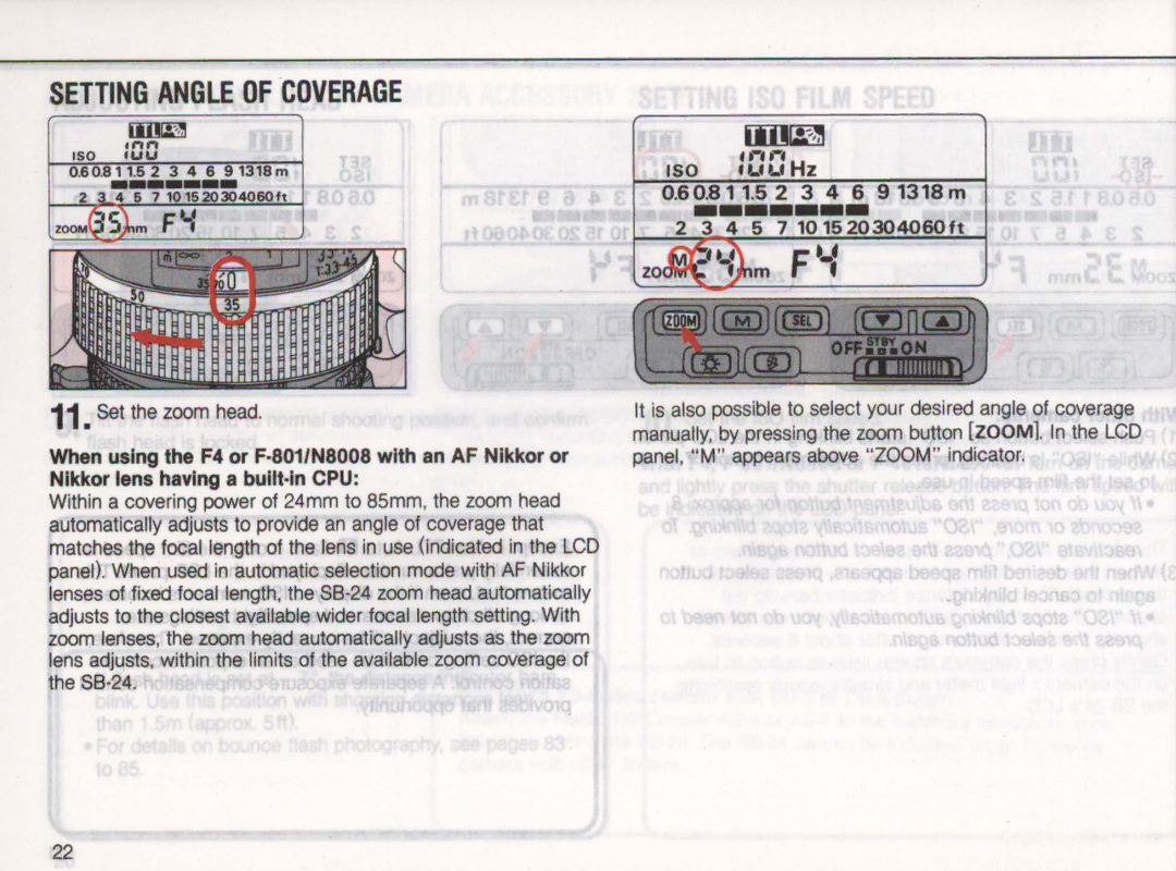 Nikon SB-24 instruction manual Setting Angle of Coverage, 811.52 3 4 6 91318m 