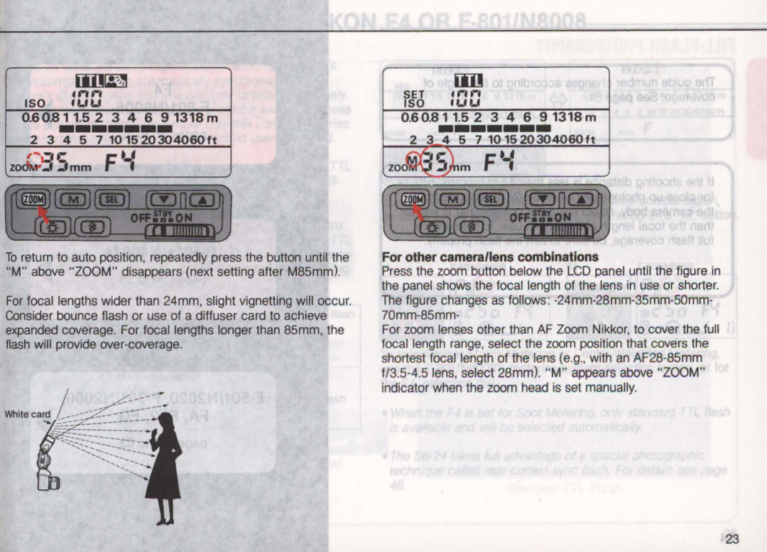 Nikon SB-24 instruction manual 52 3 4 6 91318m, For other camerallens combinations 