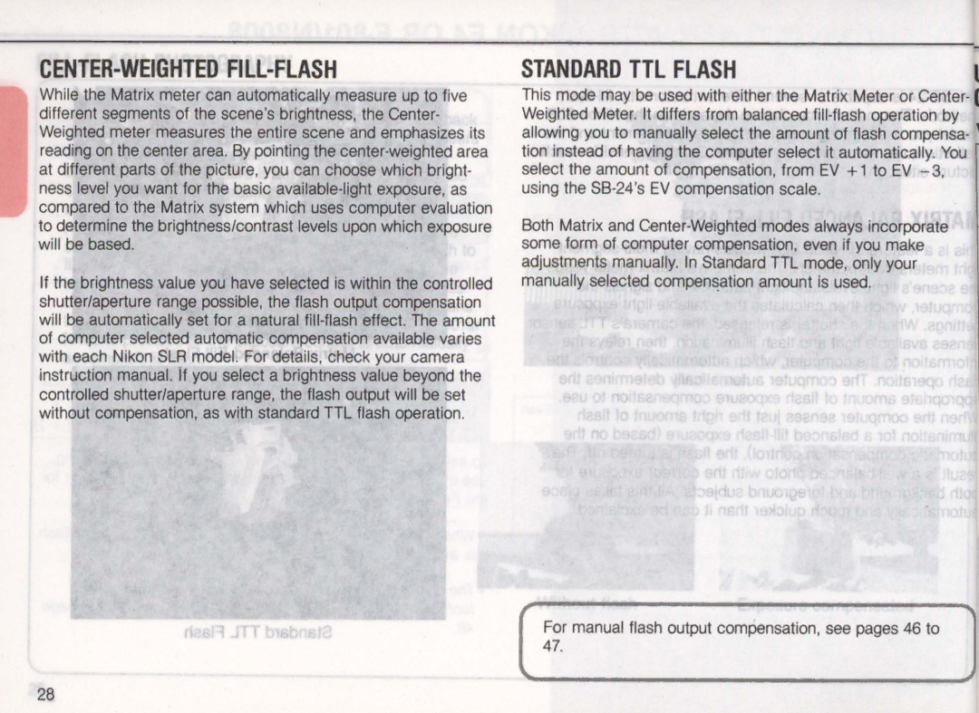 Nikon SB-24 instruction manual Center-Weighted Fill-Flash, Standard TTL Flash 