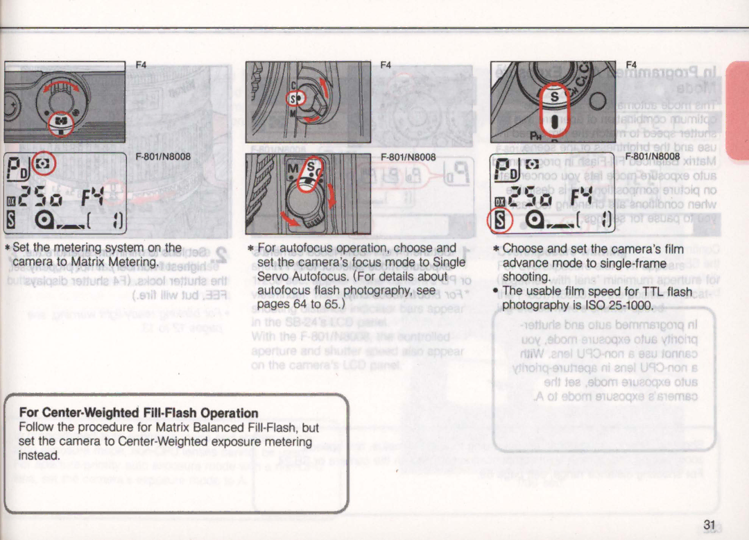 Nikon SB-24 instruction manual For Center-Weighted Fill-Flash Operation 