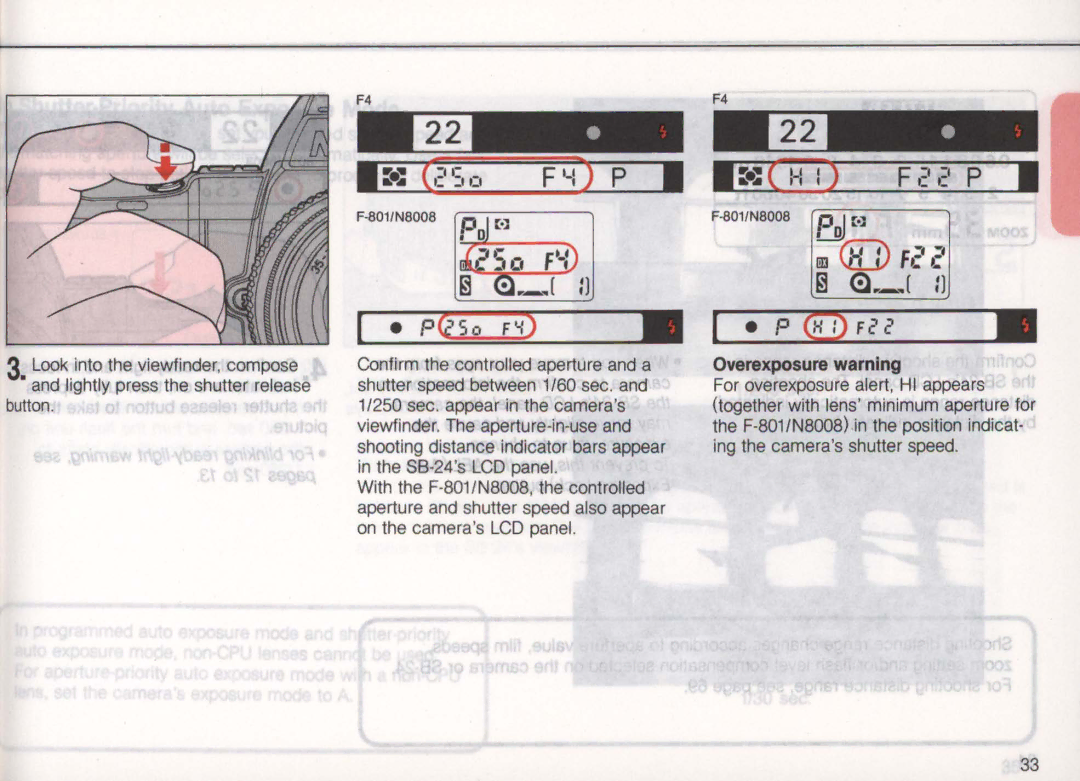 Nikon SB-24 instruction manual ~P~QtD,-F22 ~1I, Overexposure warning 