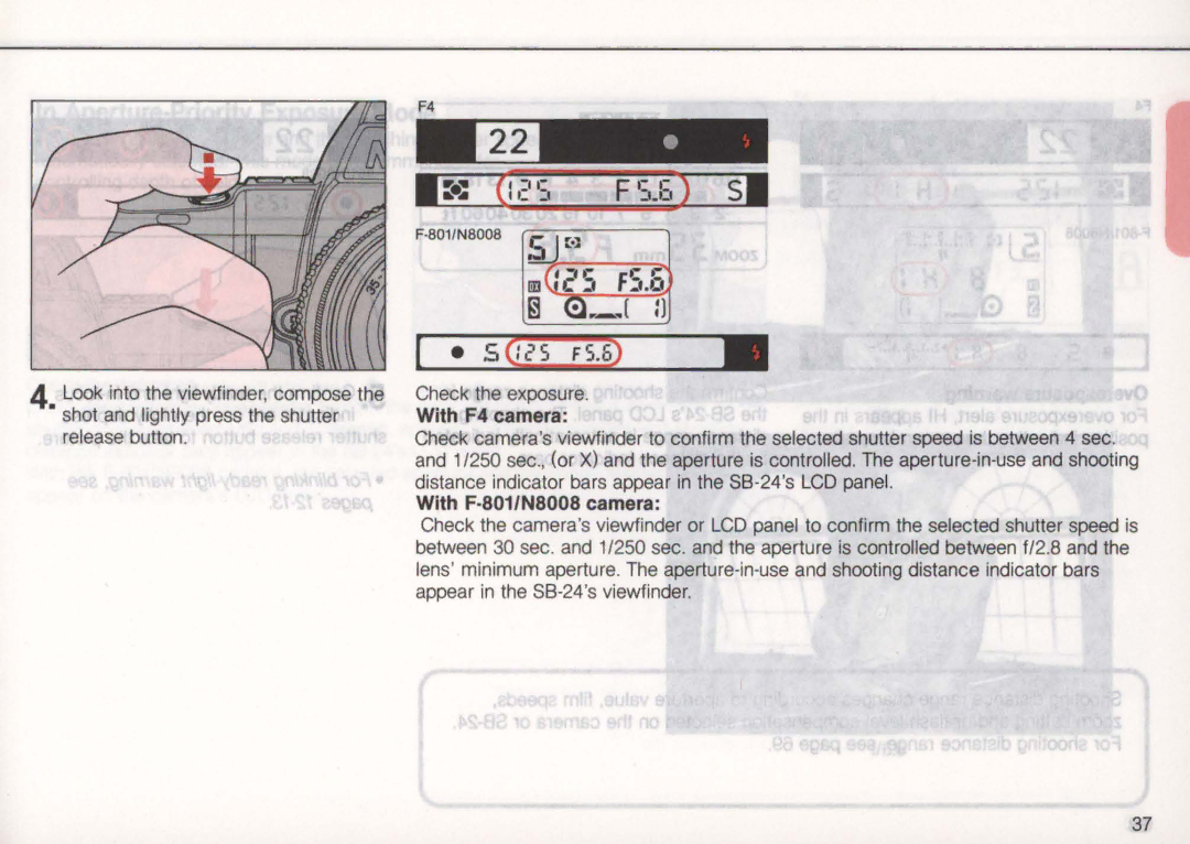 Nikon SB-24 instruction manual Check the exposure, With F4 camera, With F-801/N8008 camera 