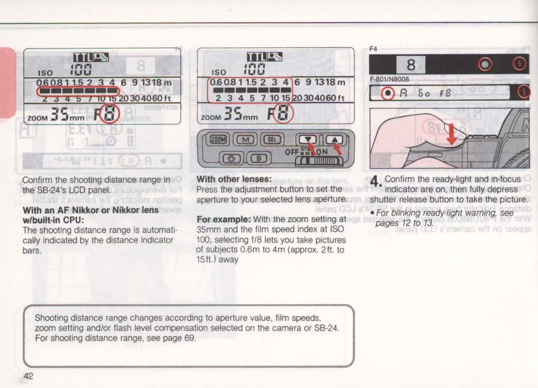 Nikon SB-24 instruction manual With other lenses, Confirm the ready-light and in-focus 