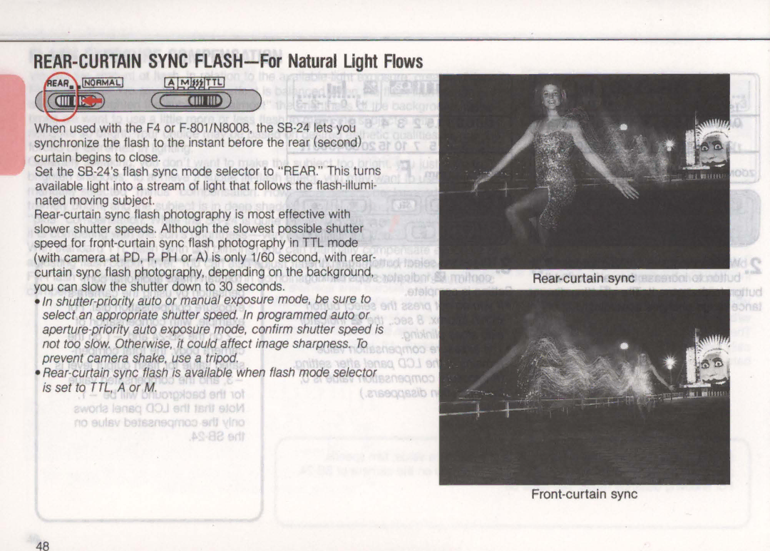 Nikon SB-24 instruction manual REAR-CURTAIN Sync FLASH-For Natural Light Flows, Front-curtain sync 