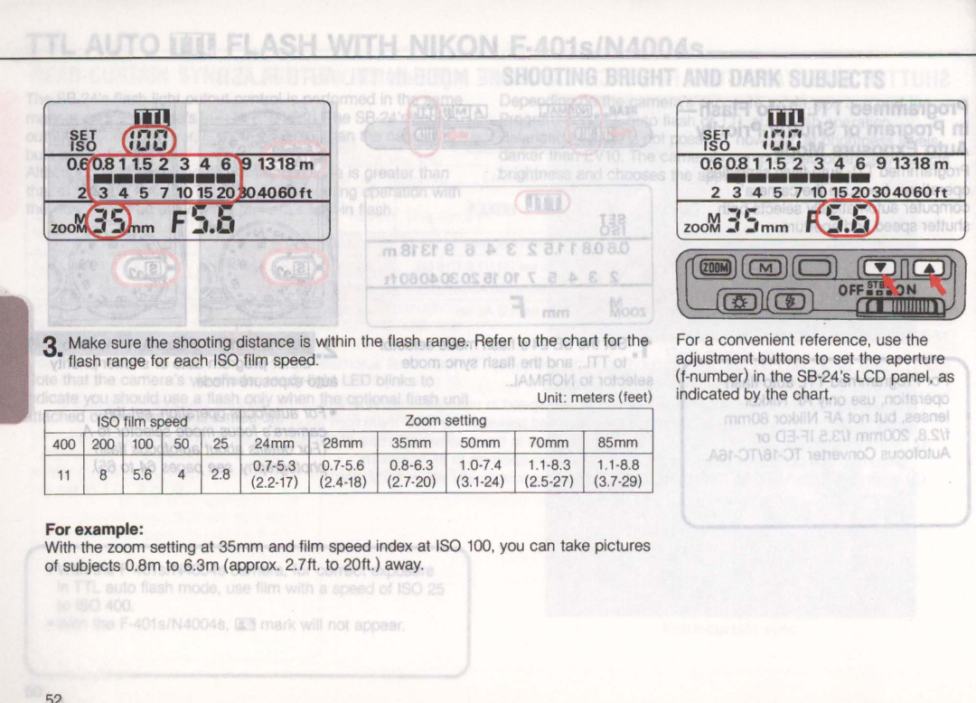 Nikon SB-24 instruction manual 1318m, For example, 4 5 7 1015 0304060ft 