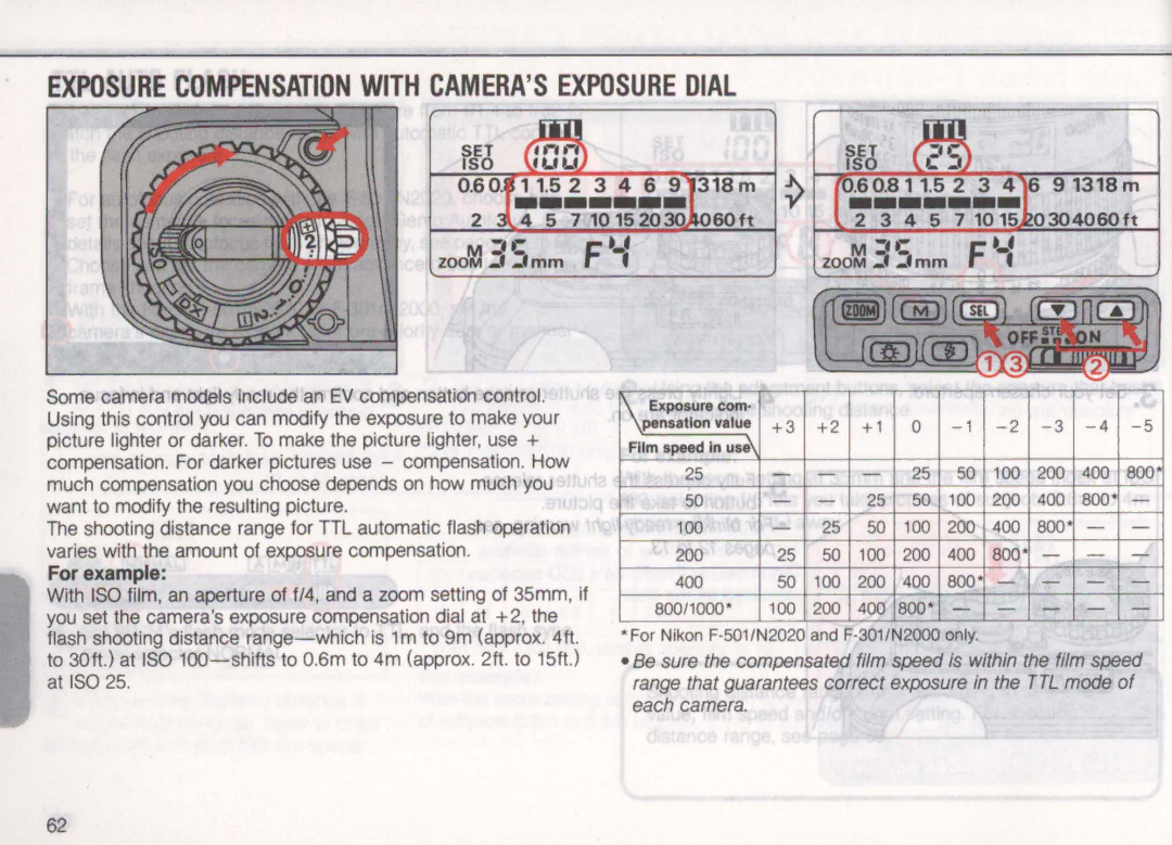 Nikon SB-24 instruction manual Exposure Compensation with Camerasexposure Dial, ~lF 