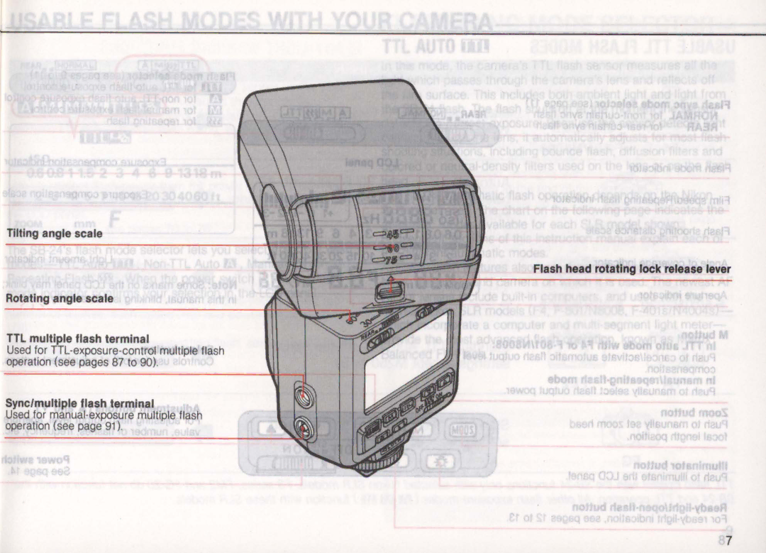 Nikon SB-24 instruction manual Sync/multiple flash terminal, Used for manual-exposure multiple flash operation see 