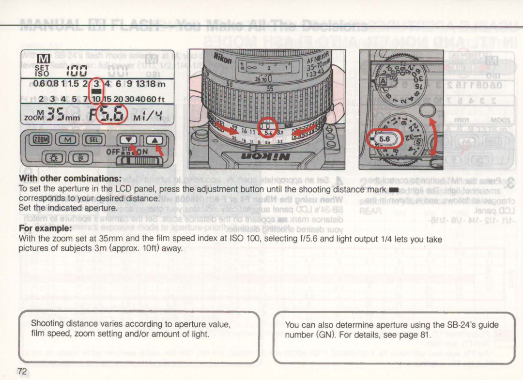 Nikon SB-24 instruction manual With other combinations, 0.8 1 1.5 ~~\4 6 91318 m 4 5 7 10 h520304060 f t 