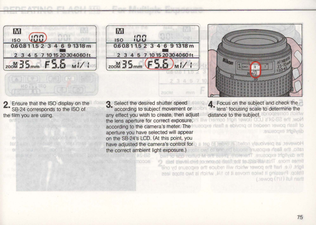 Nikon SB-24 60.811.52 3 4 6 91318m 4 5 7101520304060ft, Zoom I -=-mm e.LI MIl, Select the desired shutter speed 