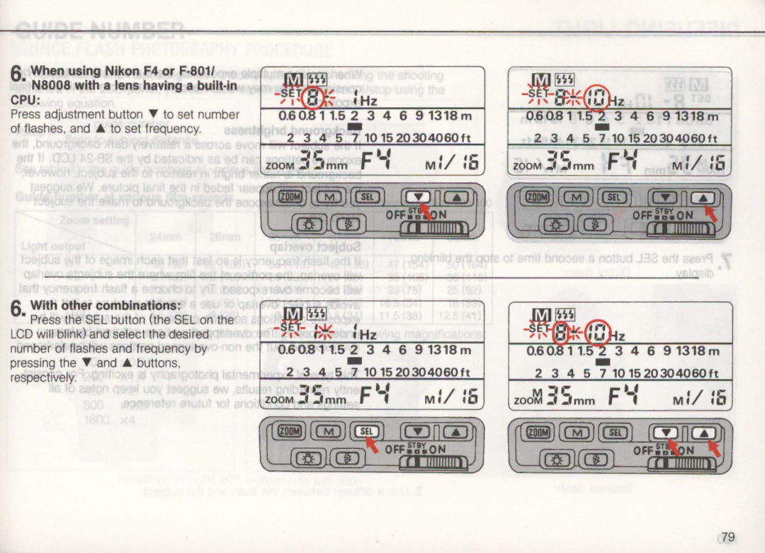 Nikon SB-24 1Hz, When using Nikon F4 or F·8011, 91318m, With other combinations, 60.8 1 1.5 1318 m 345 710 1520304060ft 