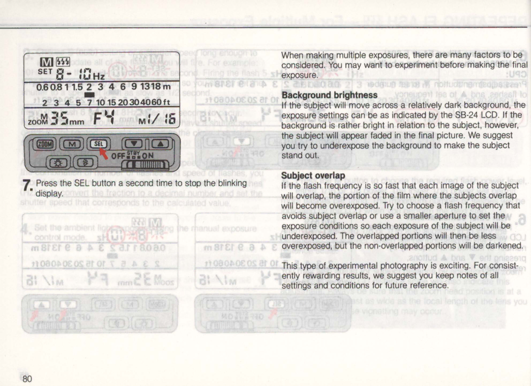 Nikon SB-24 instruction manual ZooM mm , MI U, Background brightness, Subject overlap 