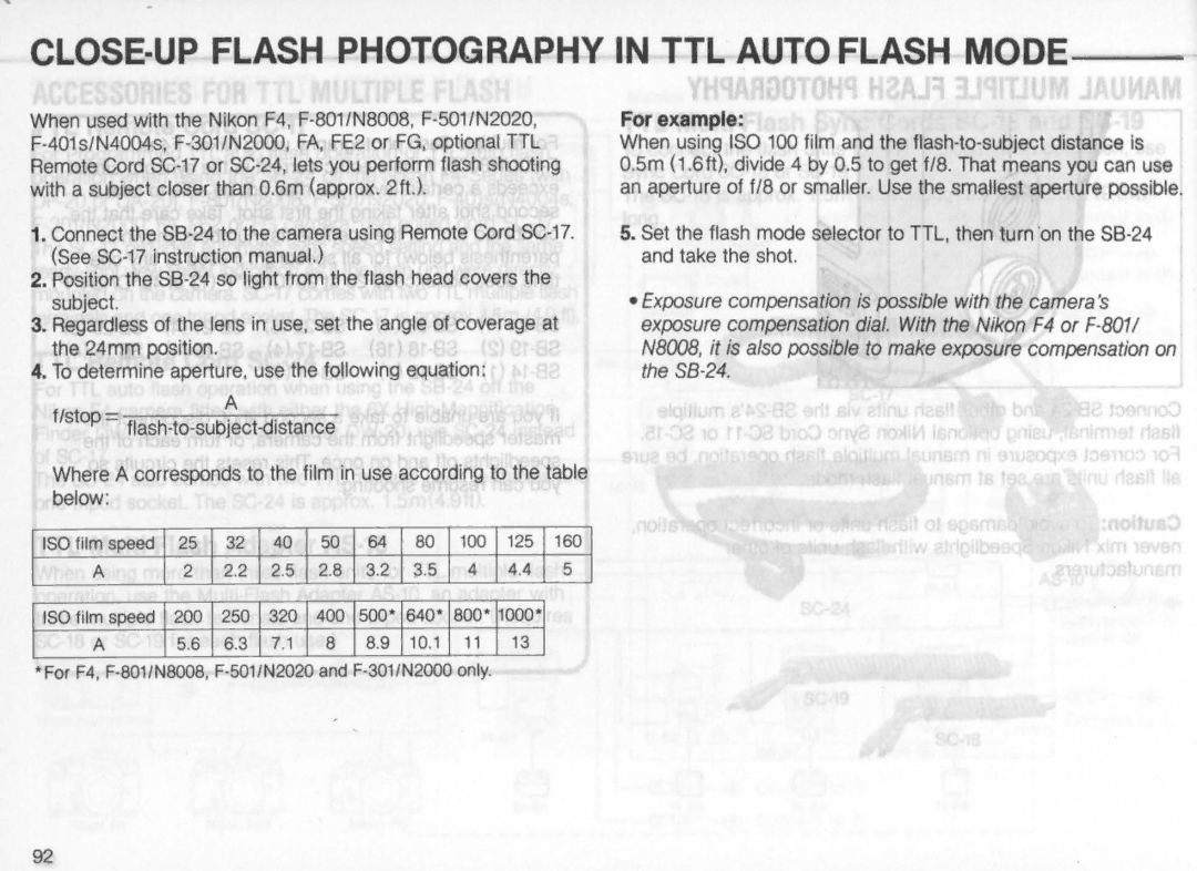 Nikon SB-24 instruction manual CLOSE·UP Flash Photography in TTL Auto Flash Mode 