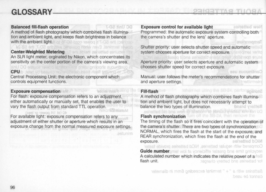 Nikon SB-24 Balanced fill-flash operation, Center-Weighted Metering, Exposure control for available light, Fill-flash 