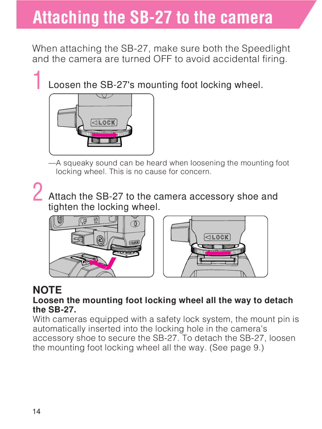 Nikon instruction manual Attaching the SB-27 to the camera 