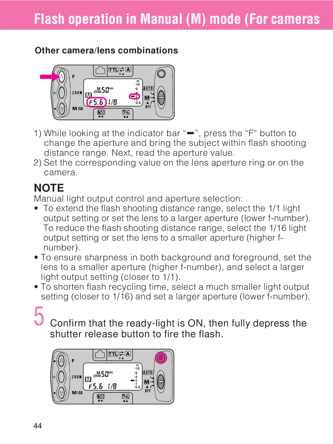 Nikon SB-27 instruction manual Flash operation in Manual M mode For cameras, Other camera/lens combinations 