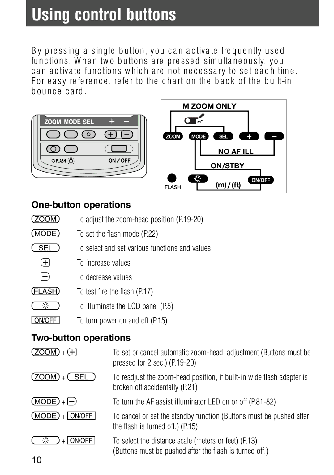 Nikon SB-28 instruction manual Using control buttons, One-button operations, Two-button operations 