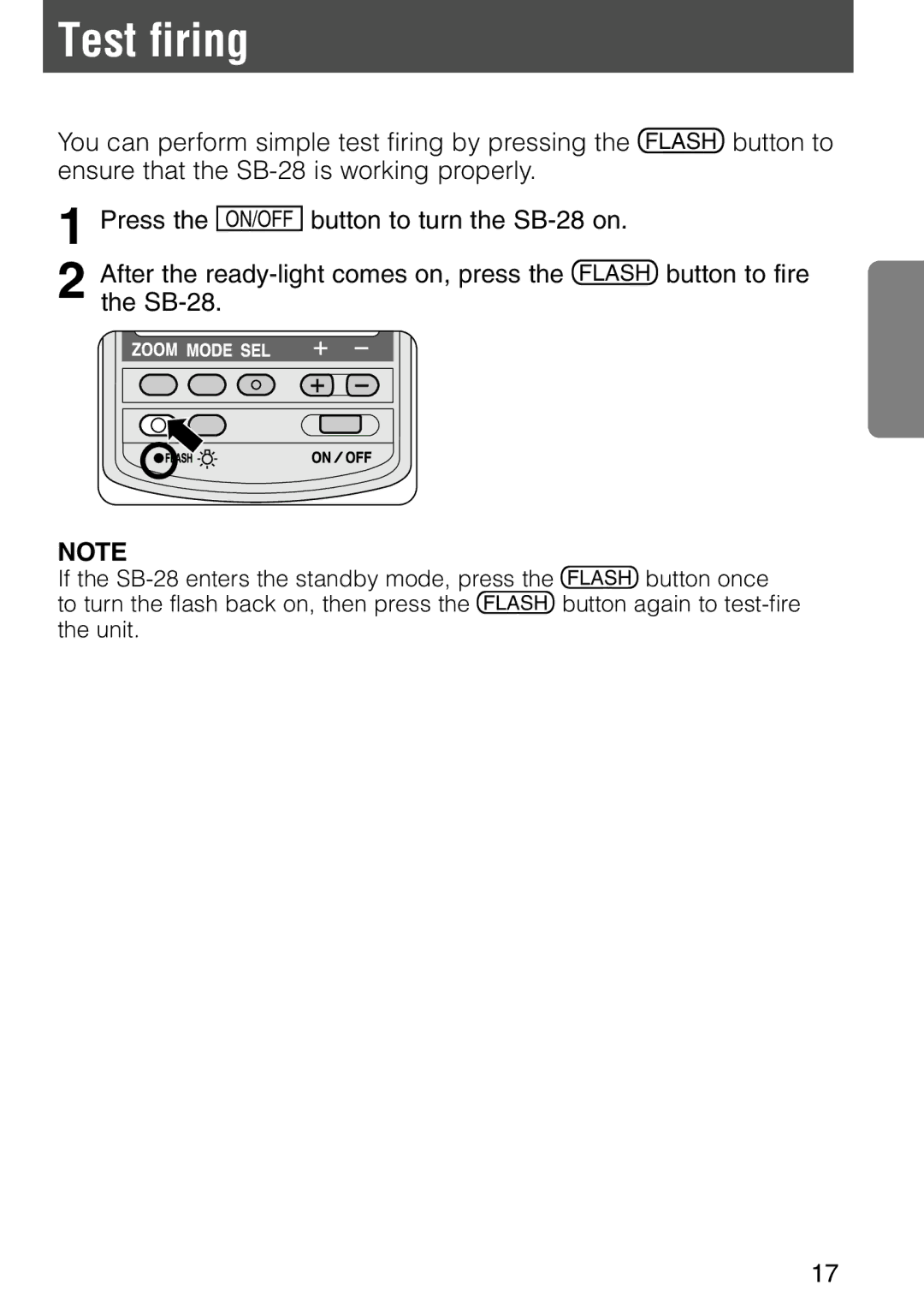 Nikon SB-28 instruction manual Test firing 