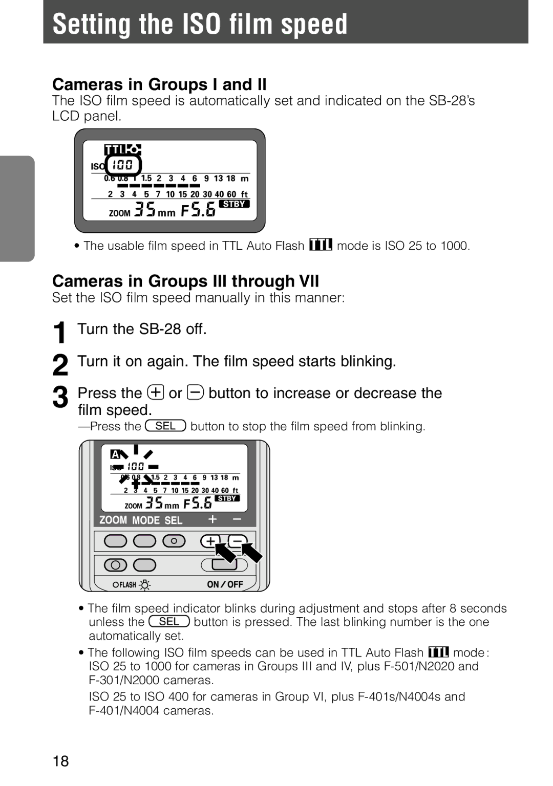 Nikon SB-28 instruction manual Setting the ISO film speed, Cameras in Groups III through 