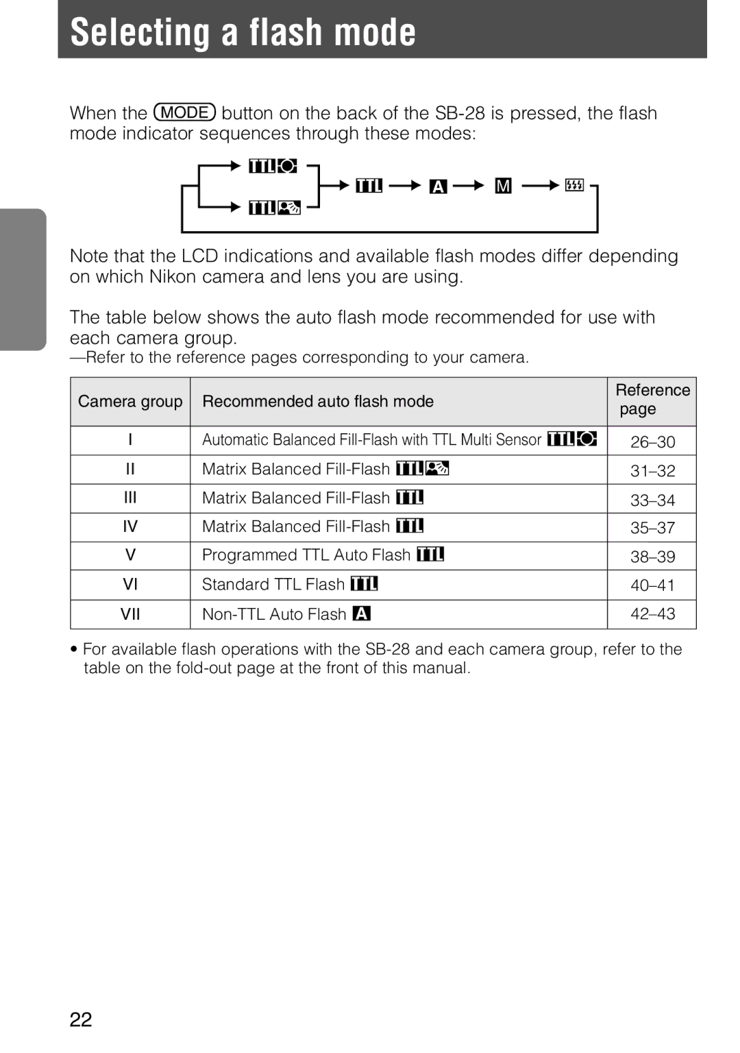 Nikon SB-28 instruction manual Selecting a flash mode, Iii 