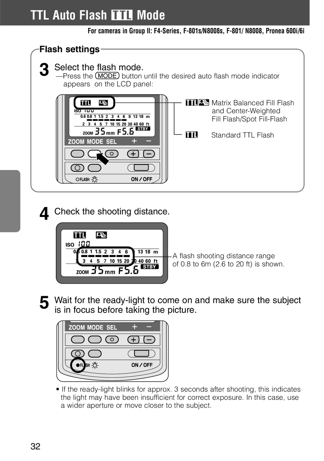 Nikon SB-28 instruction manual Select the flash mode, Check the shooting distance 