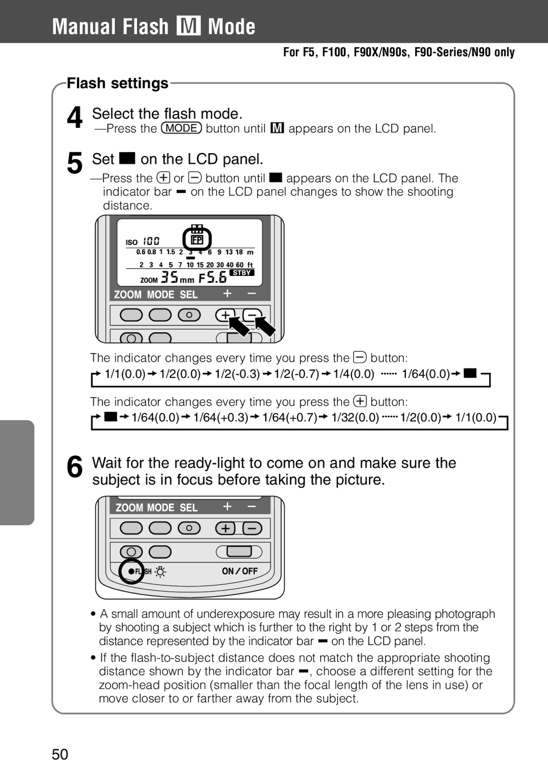 Nikon SB-28 instruction manual Flash settings, Set % on the LCD panel 