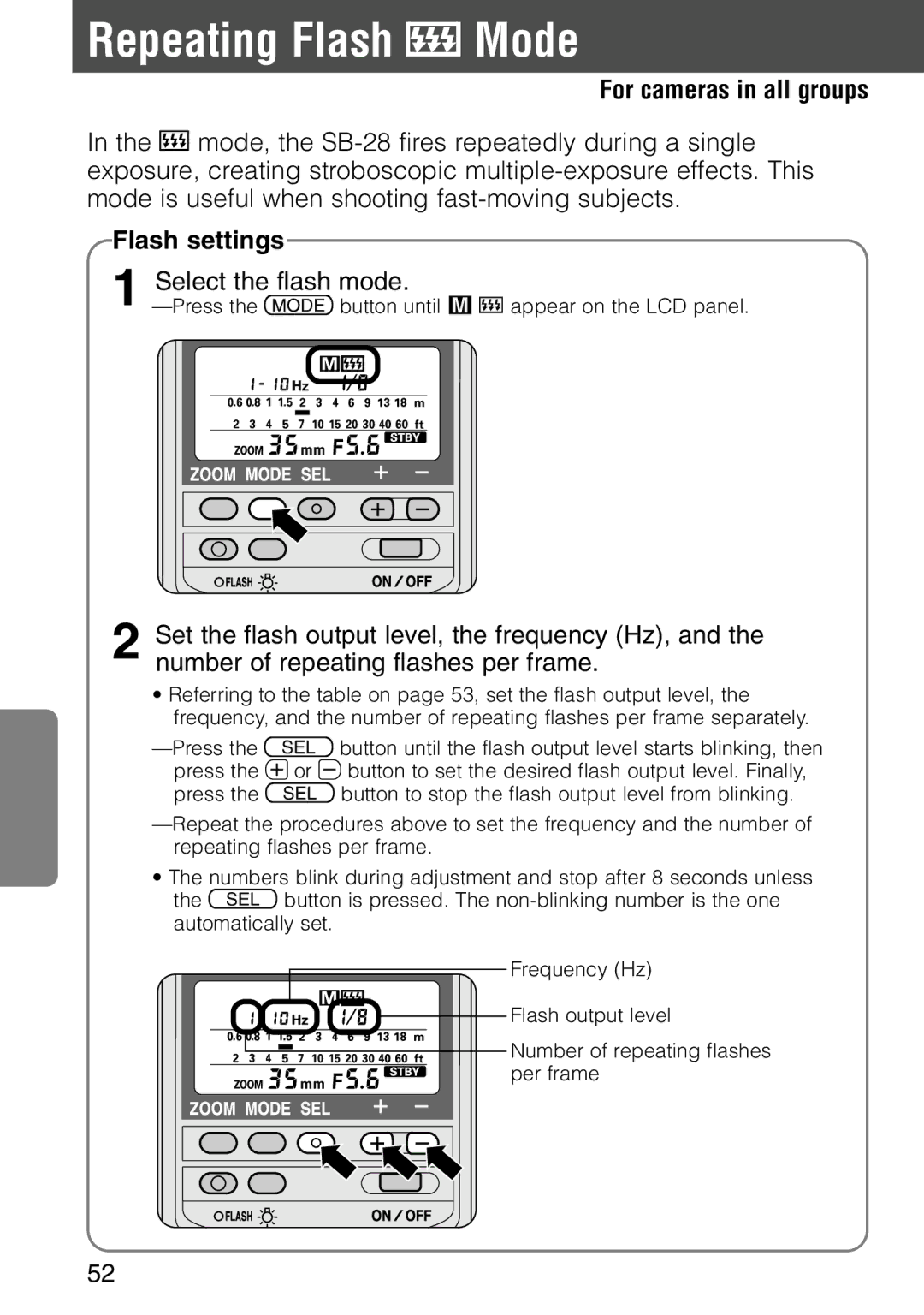 Nikon SB-28 instruction manual Repeating Flash Mode, For cameras in all groups 