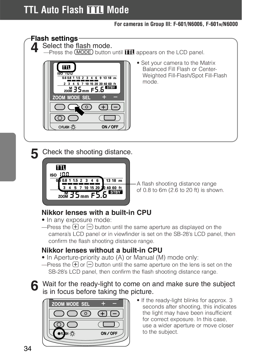 Nikon SB-28 instruction manual Flash settings 