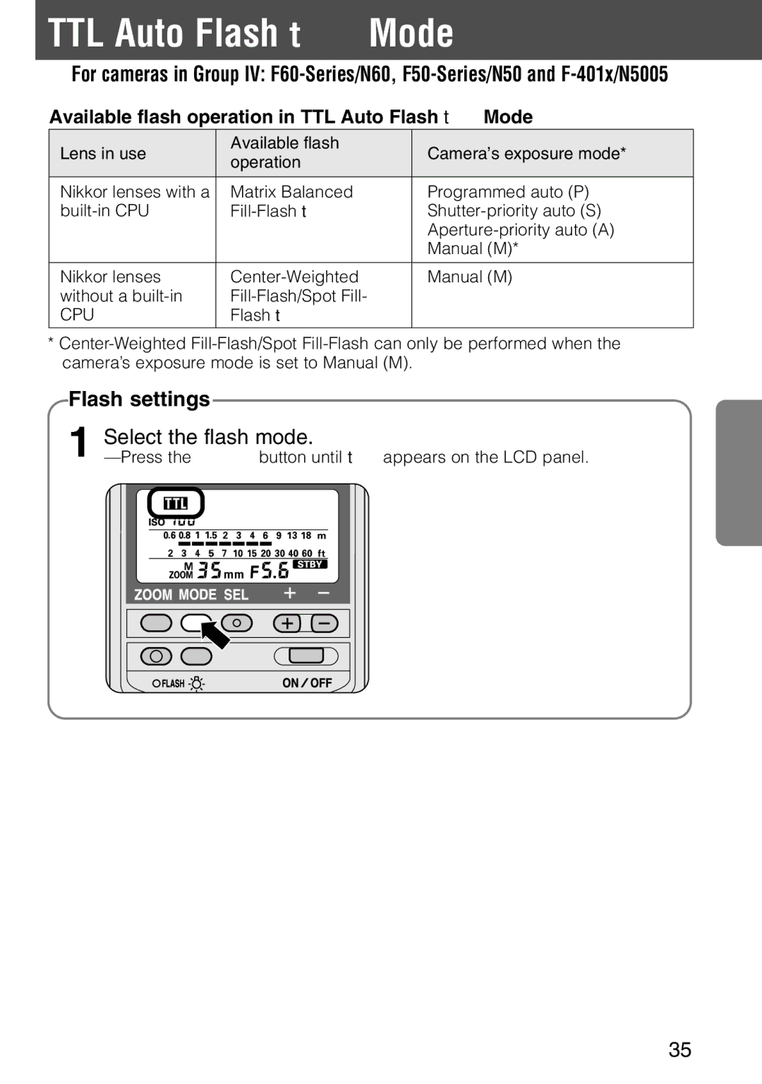 Nikon SB-28 instruction manual Press the µ button until t appears on the LCD panel 