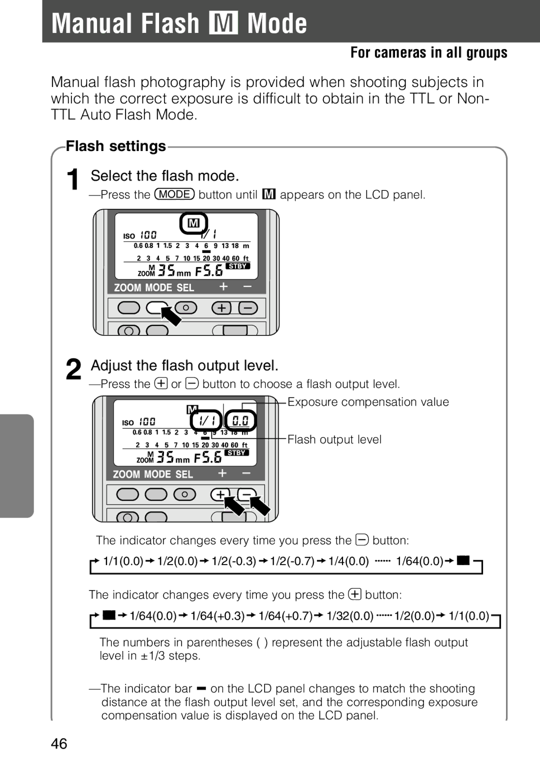 Nikon SB-28 instruction manual Manual Flash ƒ Mode, Adjust the flash output level 