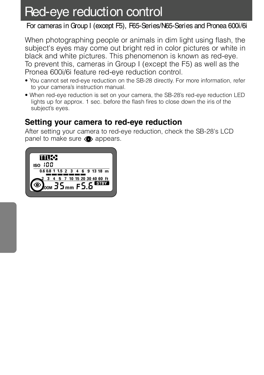 Nikon SB-28 instruction manual Red-eye reduction control, Setting your camera to red-eye reduction 