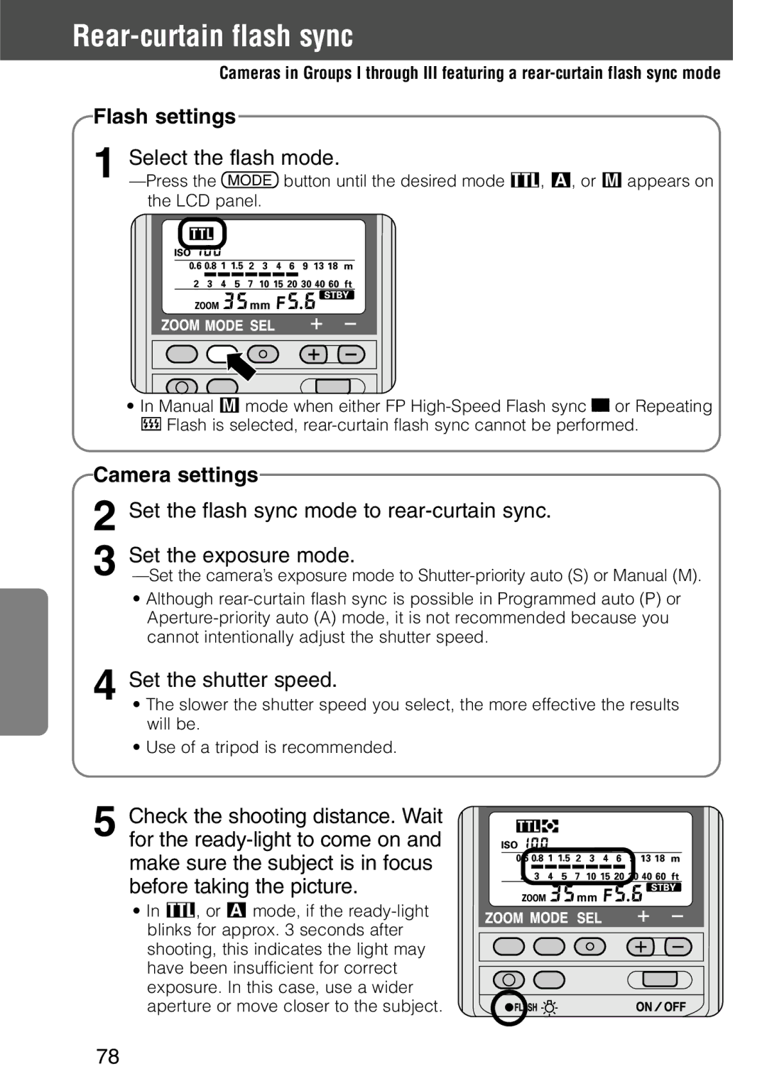 Nikon SB-28 instruction manual Rear-curtain flash sync, Flash settings 