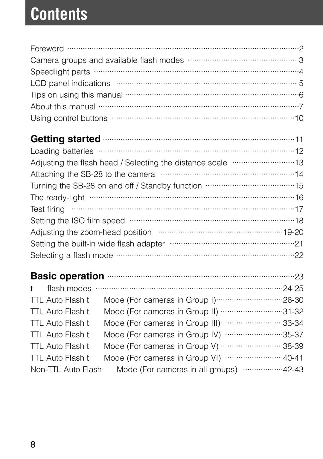 Nikon SB-28 instruction manual Contents 