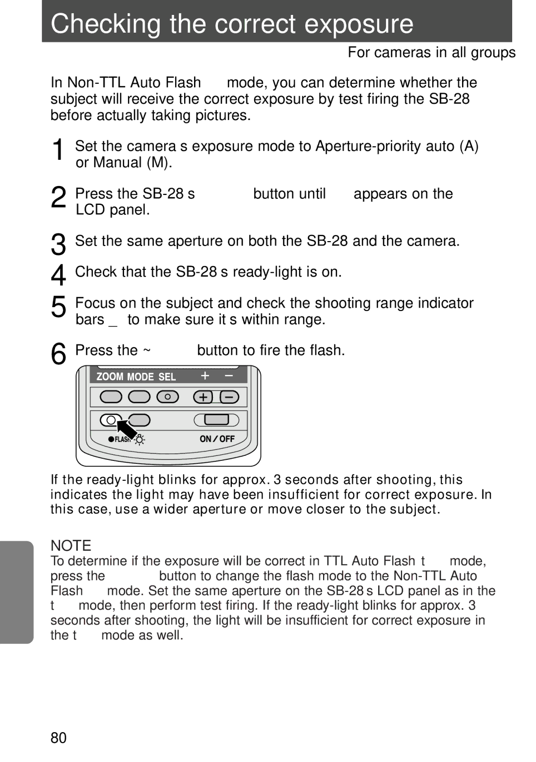 Nikon SB-28 instruction manual Checking the correct exposure, For cameras in all groups 