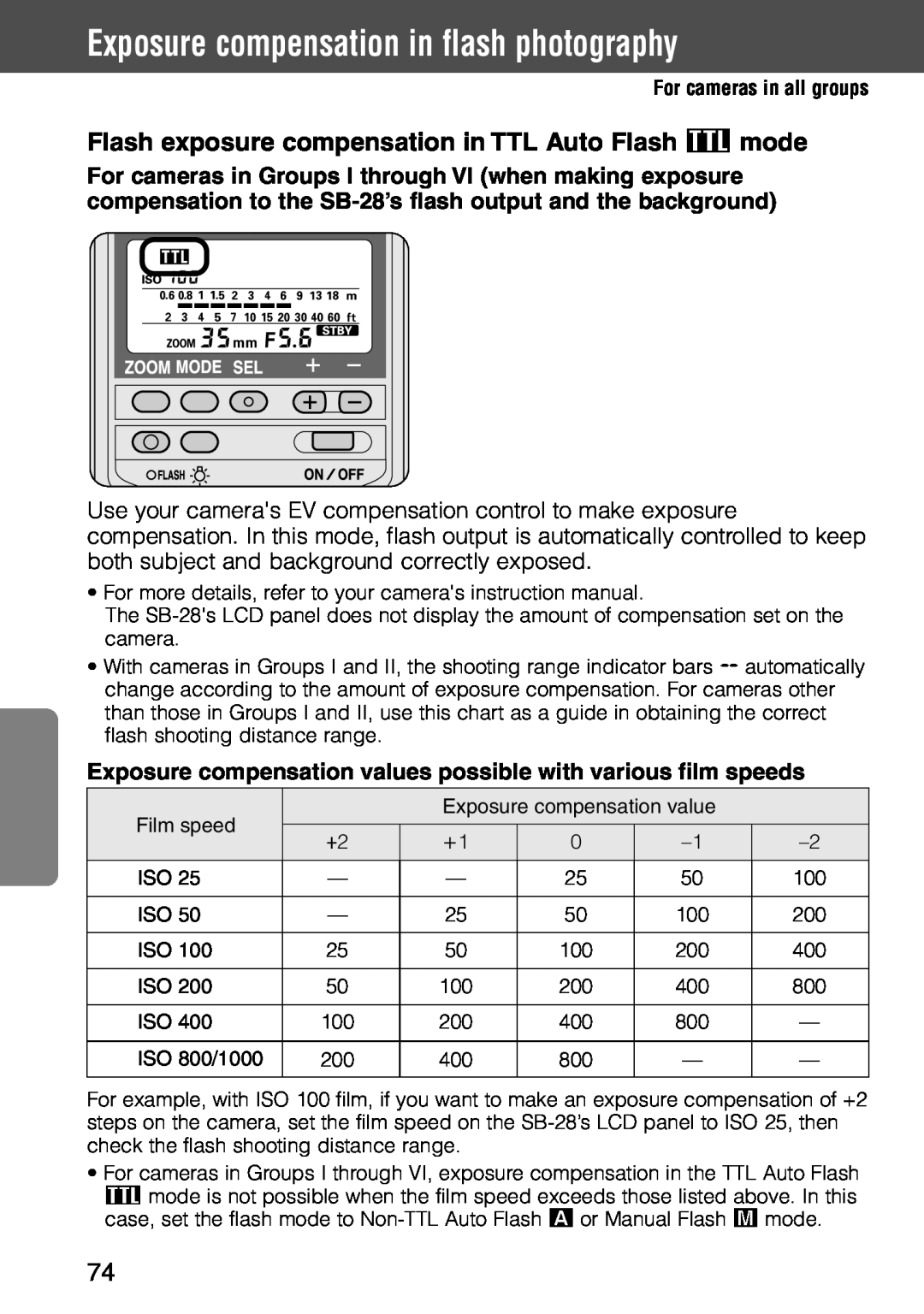 Nikon SB-28 instruction manual Exposure compensation in flash photography 
