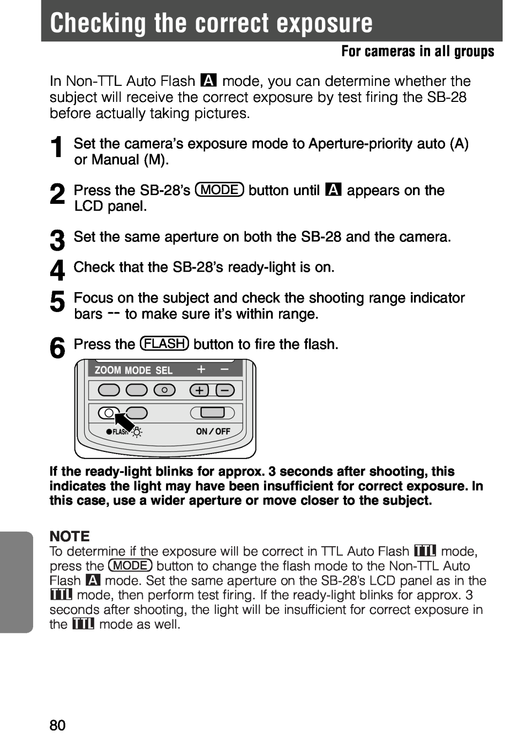 Nikon SB-28 instruction manual Checking the correct exposure, For cameras in all groups 