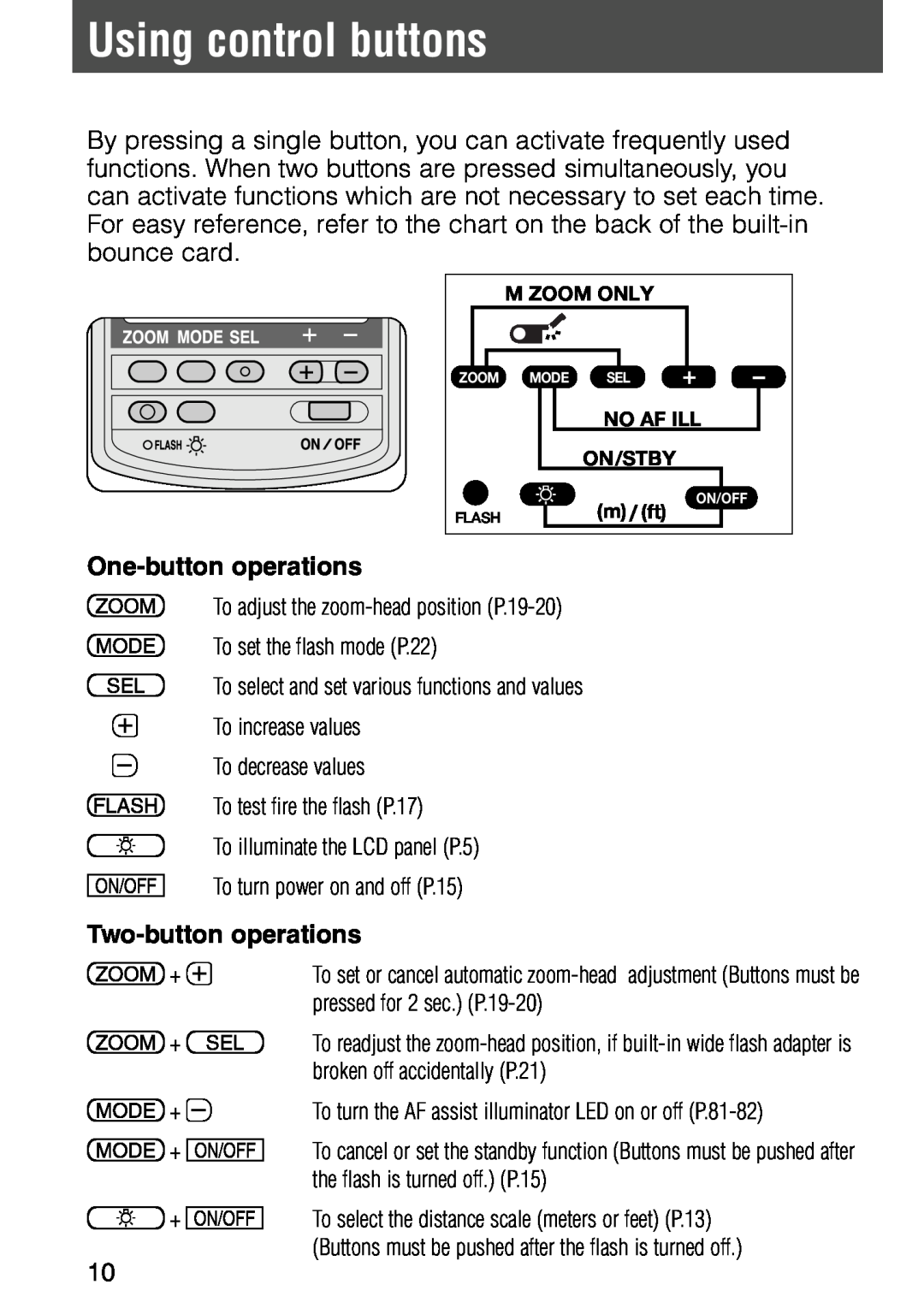 Nikon SB-28 instruction manual Using control buttons, One-buttonoperations, Two-buttonoperations 