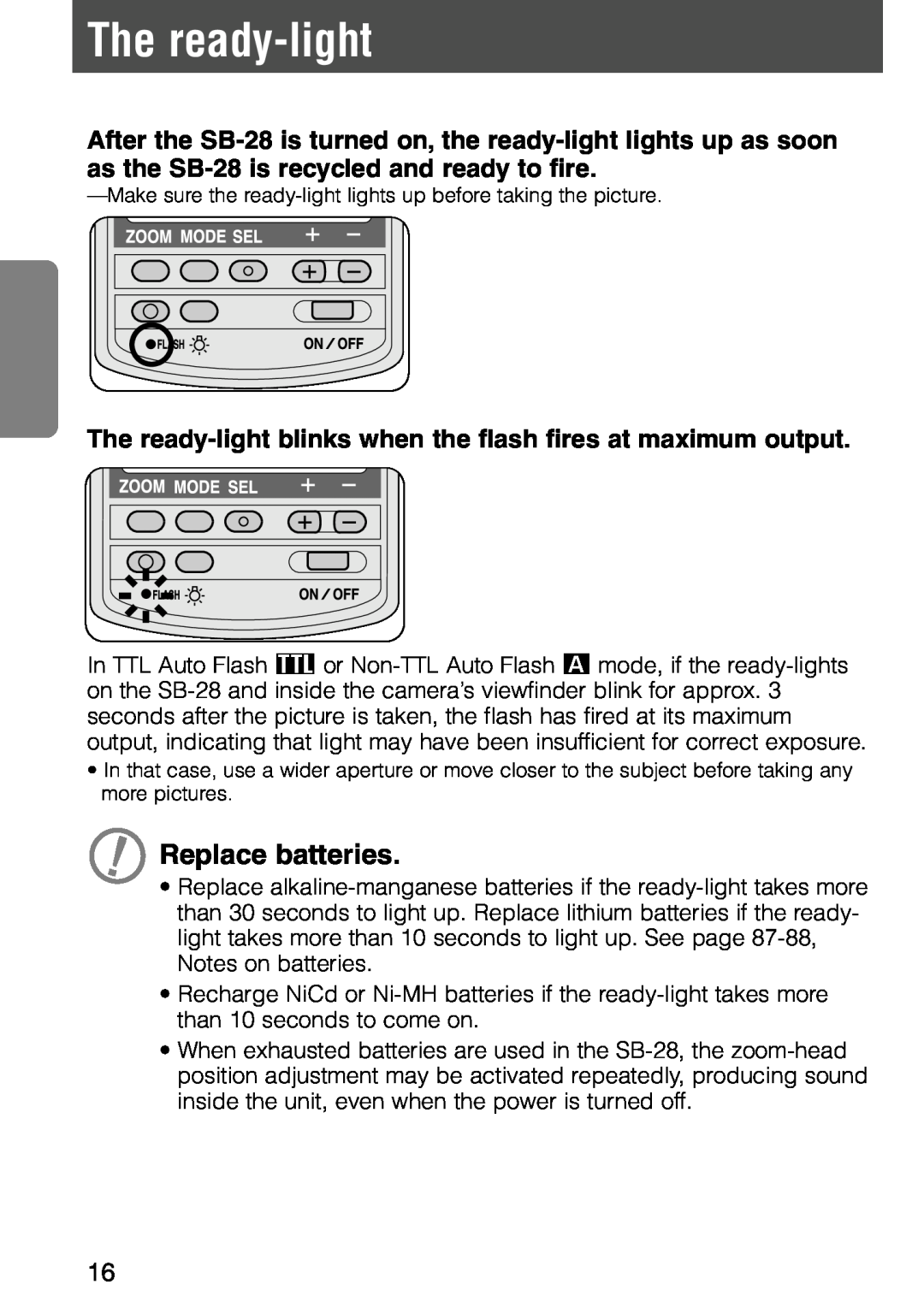 Nikon SB-28 instruction manual The ready-light, Replace batteries 