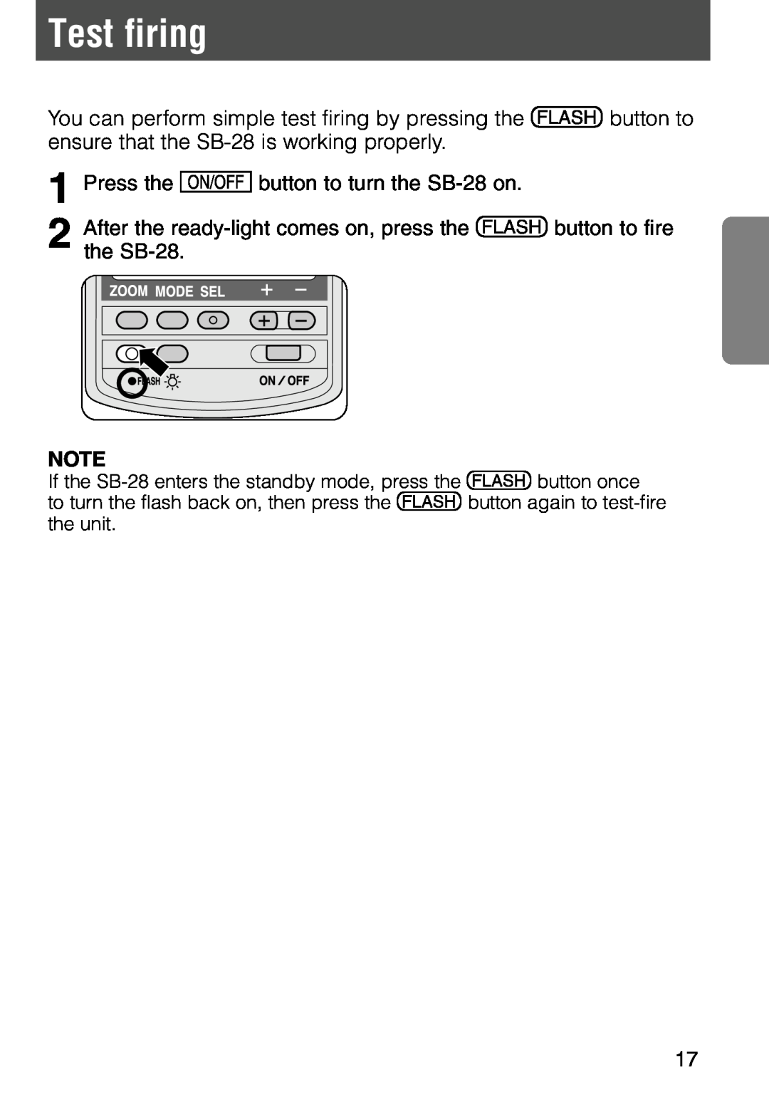 Nikon instruction manual Test firing, 1Press the = button to turn the SB-28on 