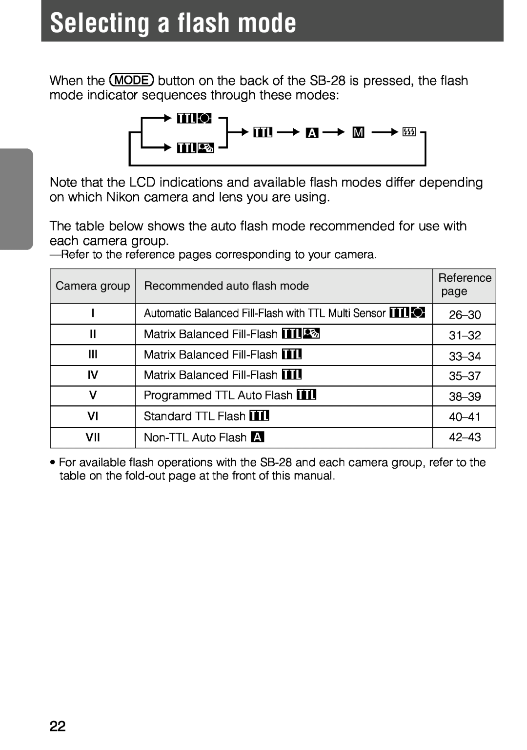 Nikon SB-28 instruction manual Selecting a flash mode 