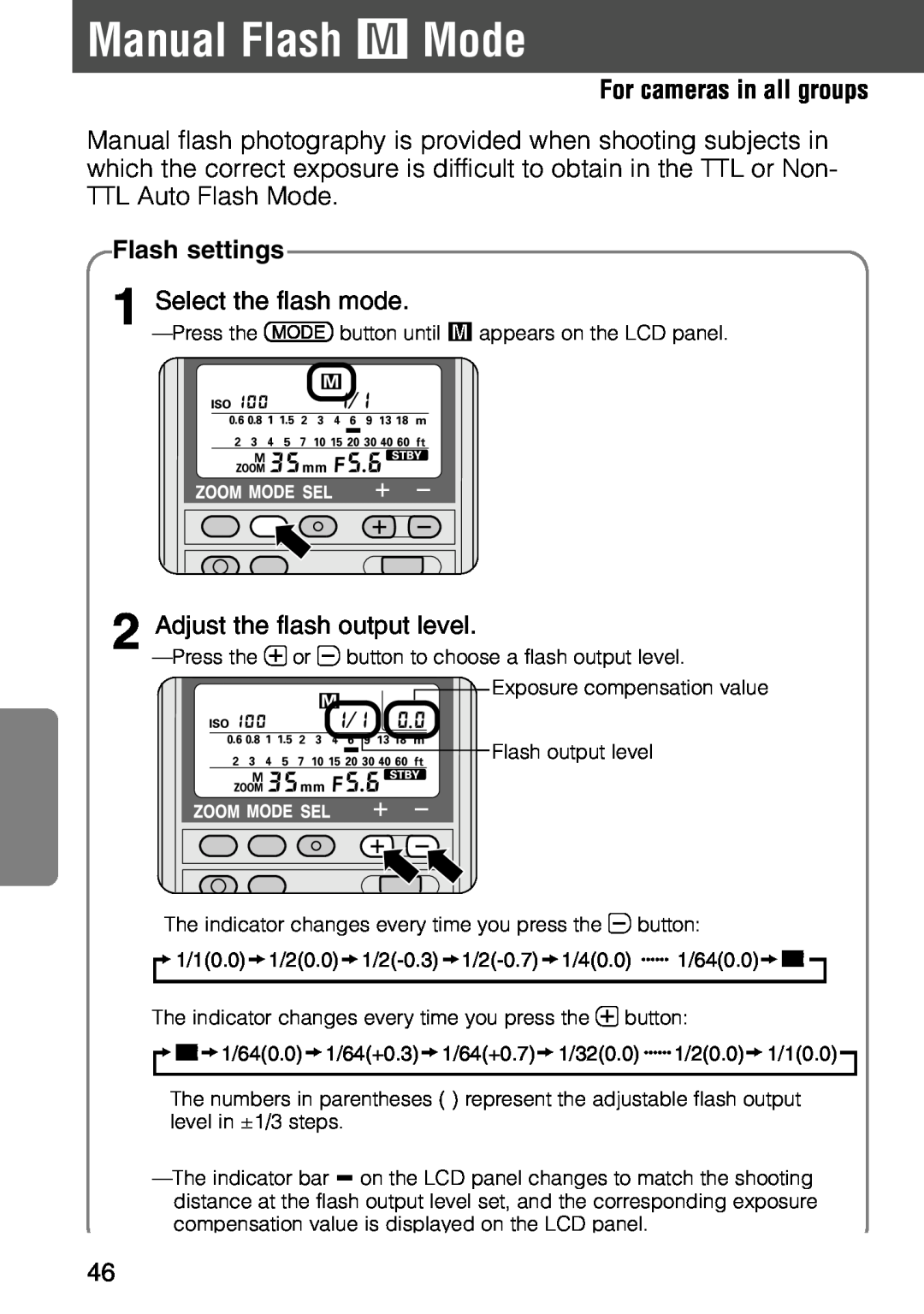 Nikon SB-28 instruction manual Manual Flash ƒ Mode, For cameras in all groups, Flash settings, 1Select the flash mode 