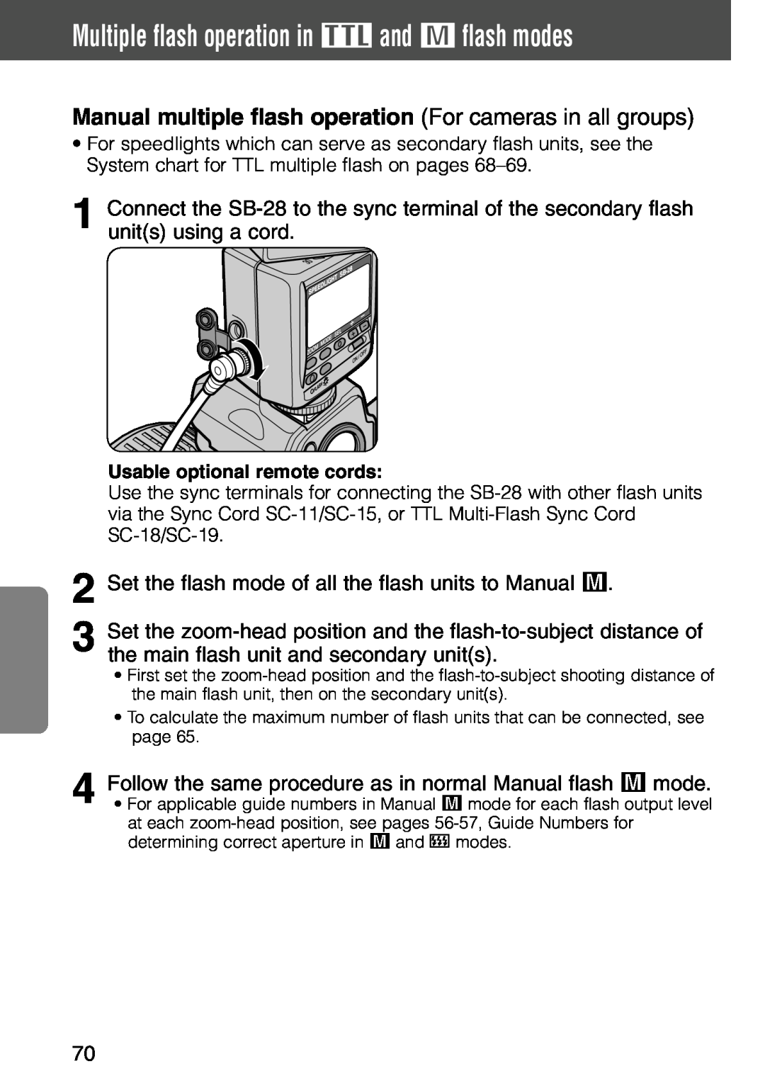 Nikon SB-28 instruction manual Multiple flash operation in t and ƒ flash modes 