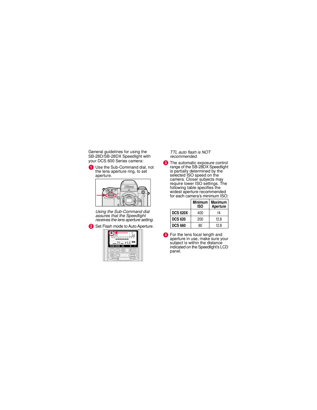 Nikon SB-28D user manual TTL auto flash is not recommended 